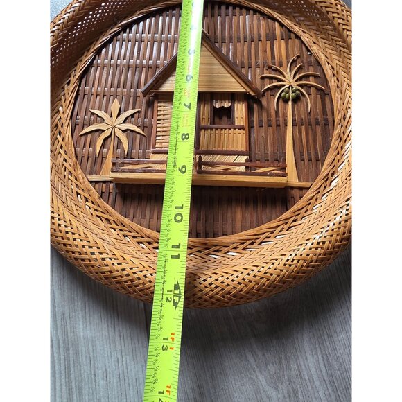 Set Of 3 Handcrafted Bamboo & Rattan Wall Decor Tropical Hut & Palm Tree Design - Picture 5 of 13